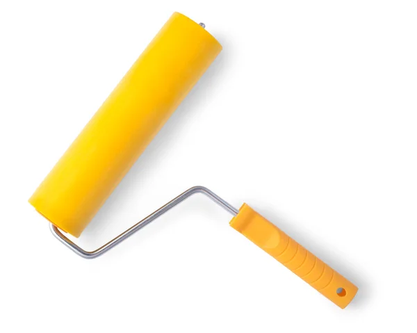 Yellow paint roller, isolated on white background. With shadow — Zdjęcie stockowe