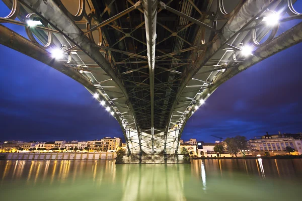 Sevillie, panorama of the riverside under the Triana Bridge. — Stock Photo, Image