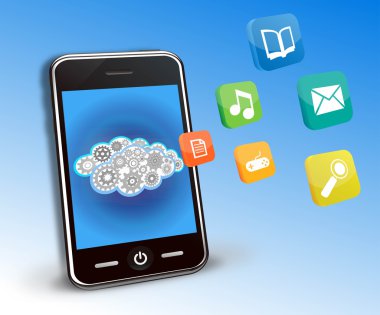 Vector mobile phone cloud and applications clipart