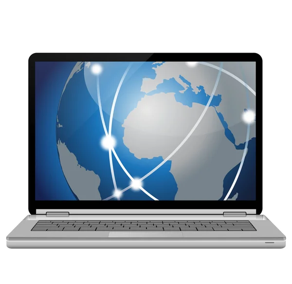 Computadora portátil y red global —  Fotos de Stock