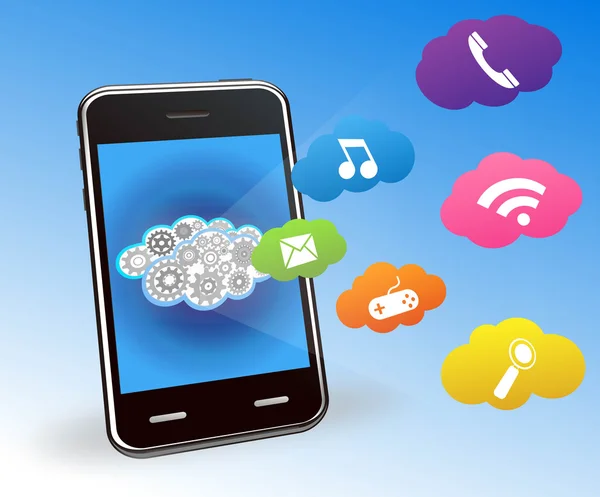 Εφαρμογές σύννεφο έξυπνο τηλέφωνο φορέα — Διανυσματικό Αρχείο