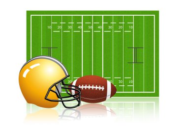 American football field with ball and helmet clipart