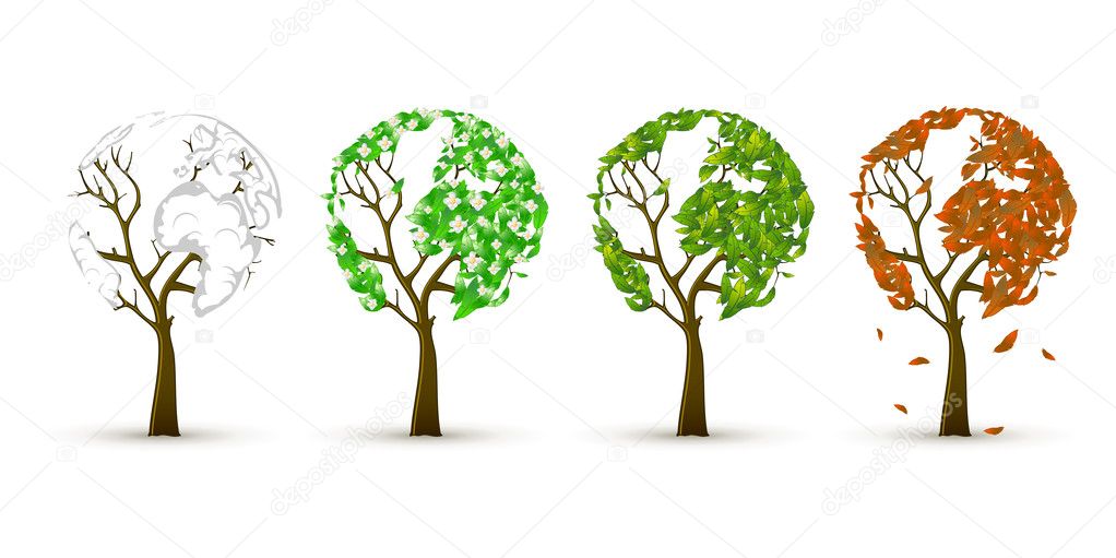 4 Season Tree Painting 4 Season Trees Stock Vector C Popcic