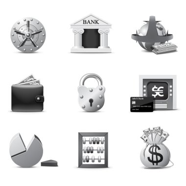 Bank icons | B&W series clipart