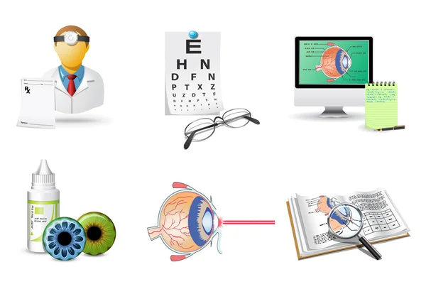 Icone mediche impostate per l'oftalmologia — Vettoriale Stock
