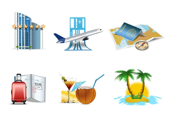 Iconos de vacaciones y viajes — Vector de stock