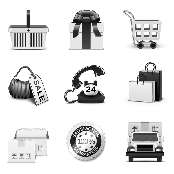 Iconos de compras de la serie jalá B & W — Vector de stock