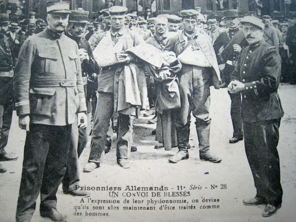 stock image Vintage postcard with German prisoners