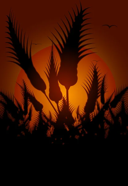 Fleurs silhouettes au coucher du soleil — Image vectorielle