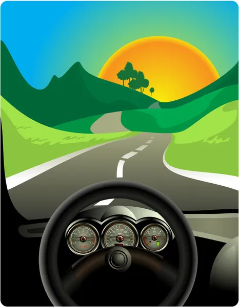 Driving on long road — Stock Vector