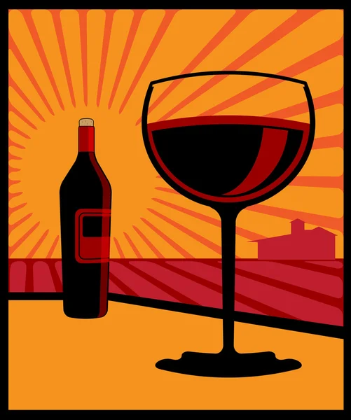 Copo de vinho e garrafa — Vetor de Stock