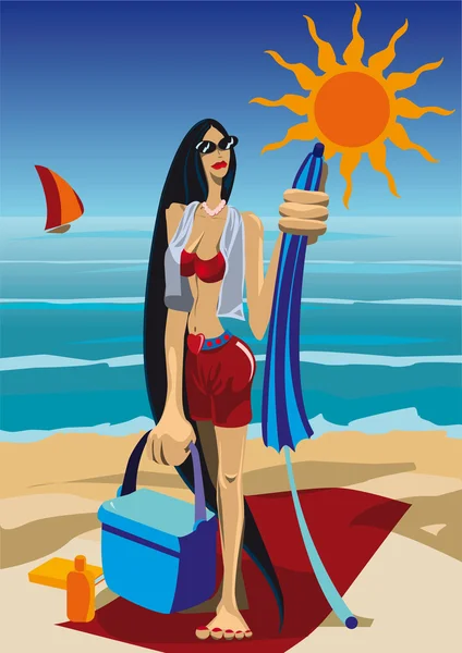 Žena na pláži — Stockový vektor