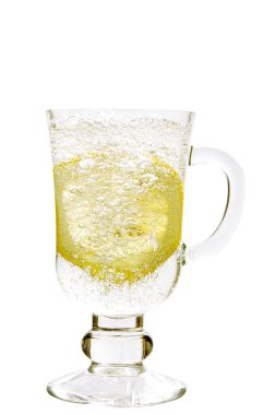 Mineral water in a glass with a lemon clipart