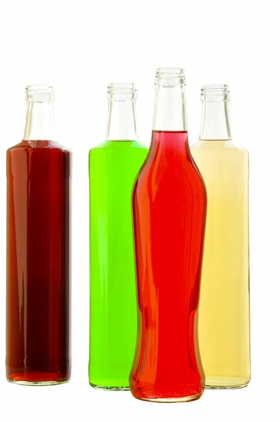 Flessen glas met multi-gekleurde limonade — Stockfoto