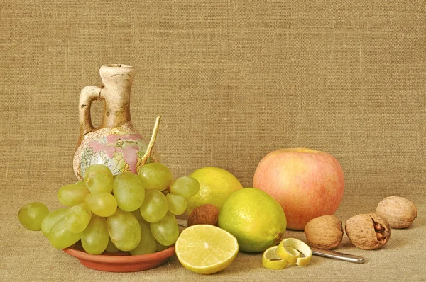 Fruit different and ceramic ware — Stock Photo, Image