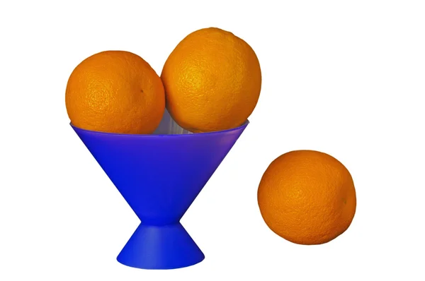 Апельсины в тёмно-синей вазе — стоковое фото