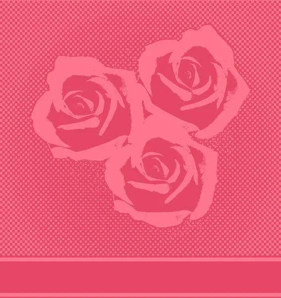Vector red halftone roses card — Stock Vector