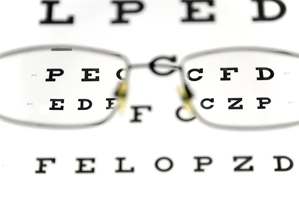 Очки и диаграмма проверки зрения — стоковое фото