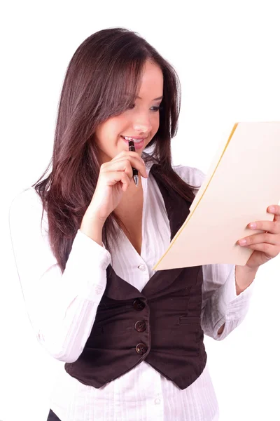 Woman holding file folder — Stock Photo, Image