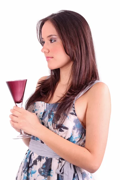 Closeup πορτρέτο του νέα γυναίκα που κρατά ποτήρι κρασί — Φωτογραφία Αρχείου