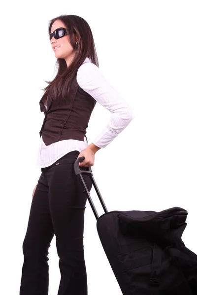 Business woman traveling with suitcase — Stock Photo, Image