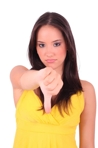 Young pretty women with thumb down — Stock Photo, Image