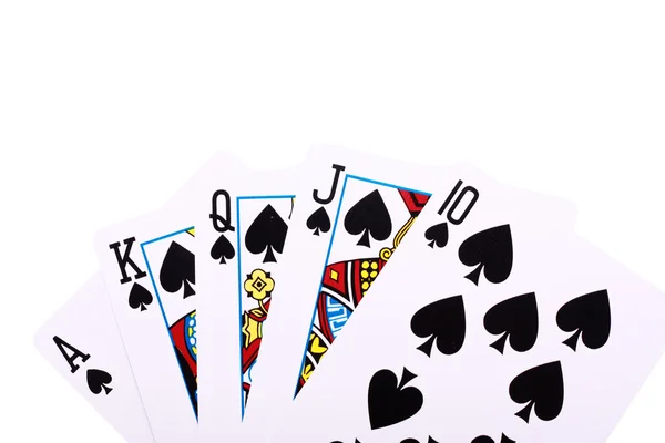La mano más alta en el póquer, escalera real de picas — Foto de Stock