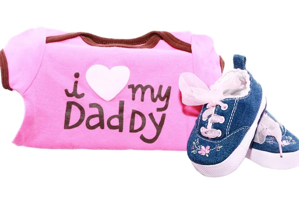 Buty dziecko i odpowiada komunikatem dla ojców dzień — Zdjęcie stockowe