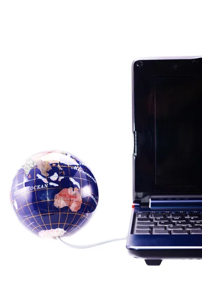 Computer and globe render The World at Your Fingertips concept — Stock Photo, Image