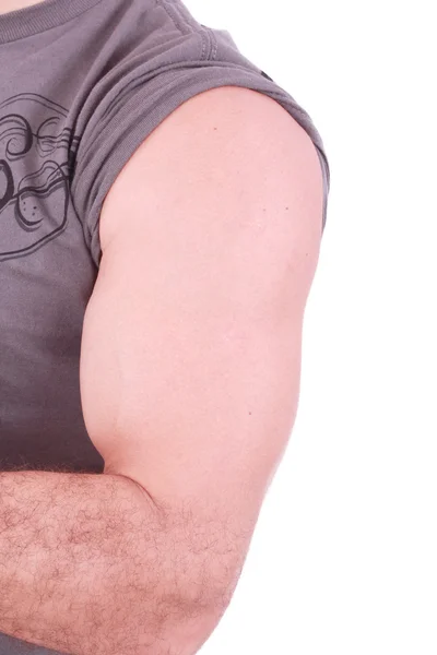 O braço masculino isolado sobre fundo branco . — Fotografia de Stock