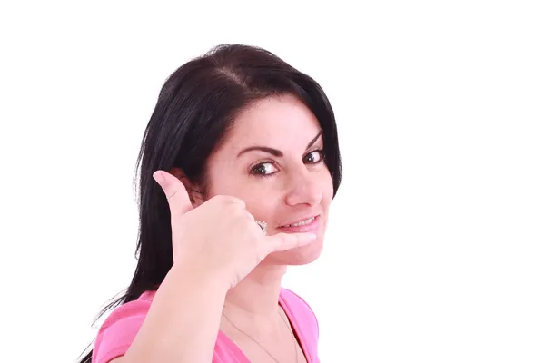 Picture of lovely woman making a call me gesture Stock Image