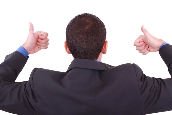 A businessman gives a thumbs up (back) — Stock Photo, Image