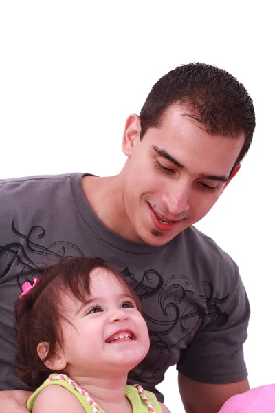 Retrato de pai feliz e sua adorável filhinha — Fotografia de Stock