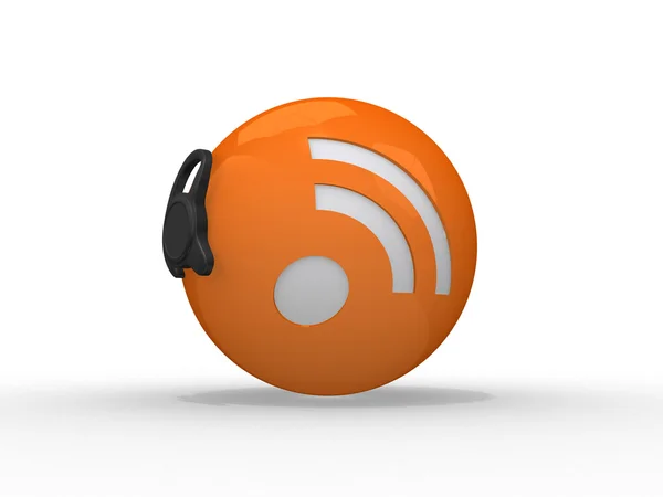 3d illustration of rss symbol with headset, orange sphere over w — Stock Photo, Image