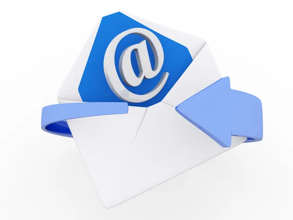 3D koperta korespondencji i niebieskie strzałki okrągłe, e-mail marketingu conc — Zdjęcie stockowe