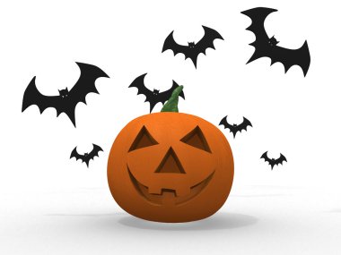 Halloween pumpkin and bats isolated on white clipart