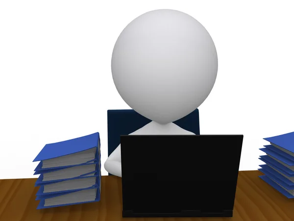 3D ocupado hombre de negocios con una pila de trabajo en su escritorio - aislado — Foto de Stock