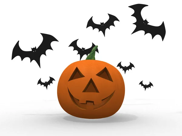 stock image Halloween pumpkin and bats isolated on white