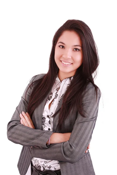 Portrait of a happy young business woman standing with folded ha — Stock Photo, Image