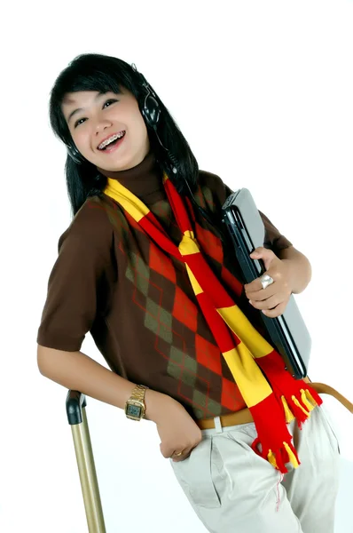 행복 한 아시아 젊은 여자 흰색 절연 — 스톡 사진