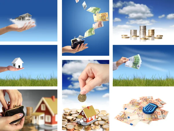 Investi nel settore immobiliare. Collage aziendale . Foto Stock Royalty Free