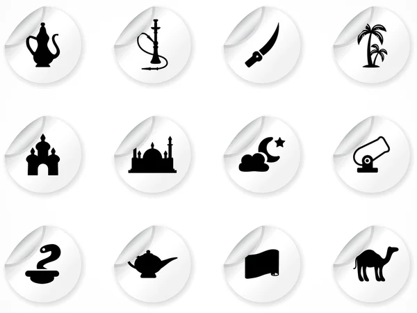 Adesivos com ícones da cultura árabe — Vetor de Stock