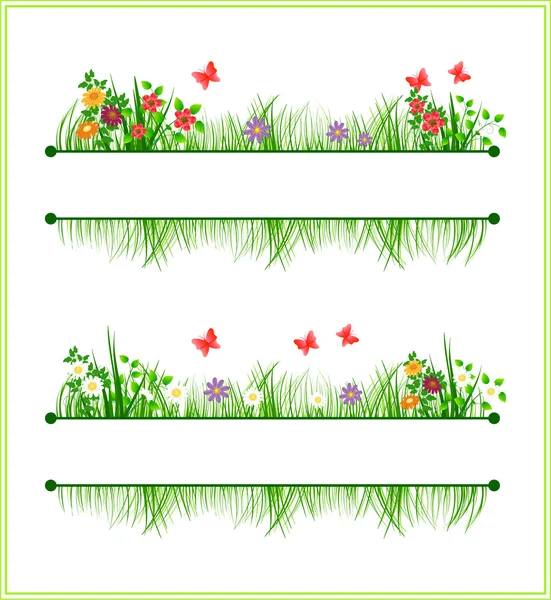 Rám s květinami a trávou — Stockový vektor