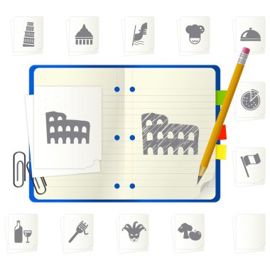 Notepad with icons clipart