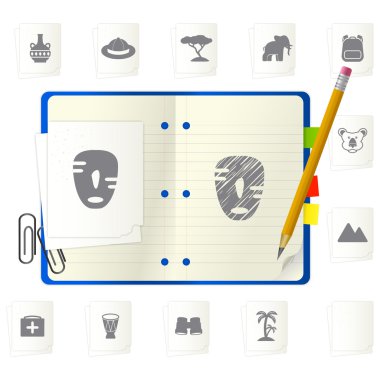 Notepad with icons clipart