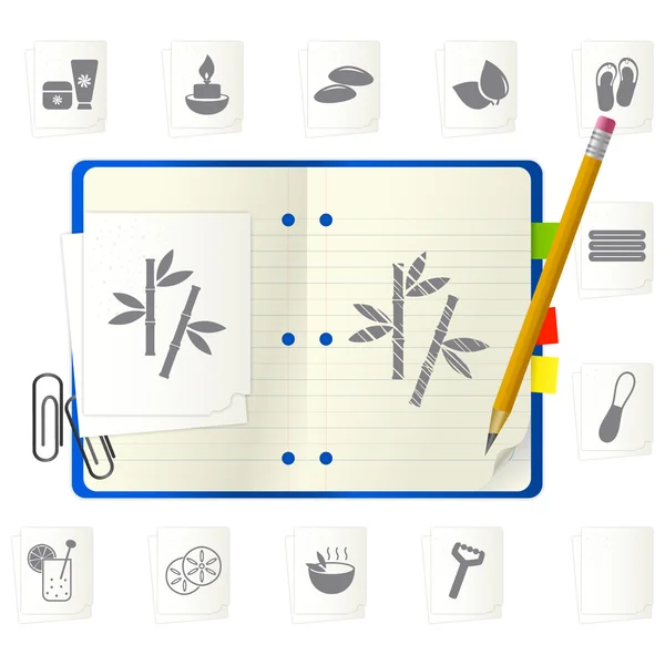 Bloc-notes avec icônes — Image vectorielle