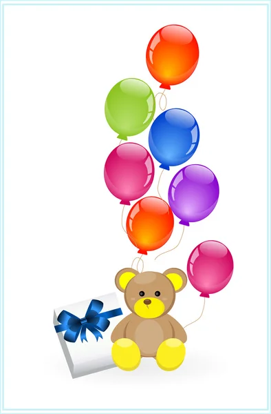 Ours en peluche avec des ballons colorés — Image vectorielle