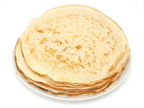 Plain homemade pancakes against white — Stock Photo, Image