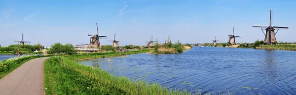 Vertical Panorama of canals and water mills — Stock Photo, Image