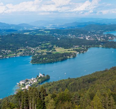 Panorama of Lake Worthersee, bird's-eye view, Austria clipart